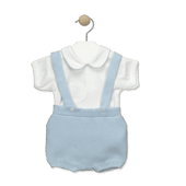 Babidu Baby Boy Blue and White Knit Dungaree Shortie